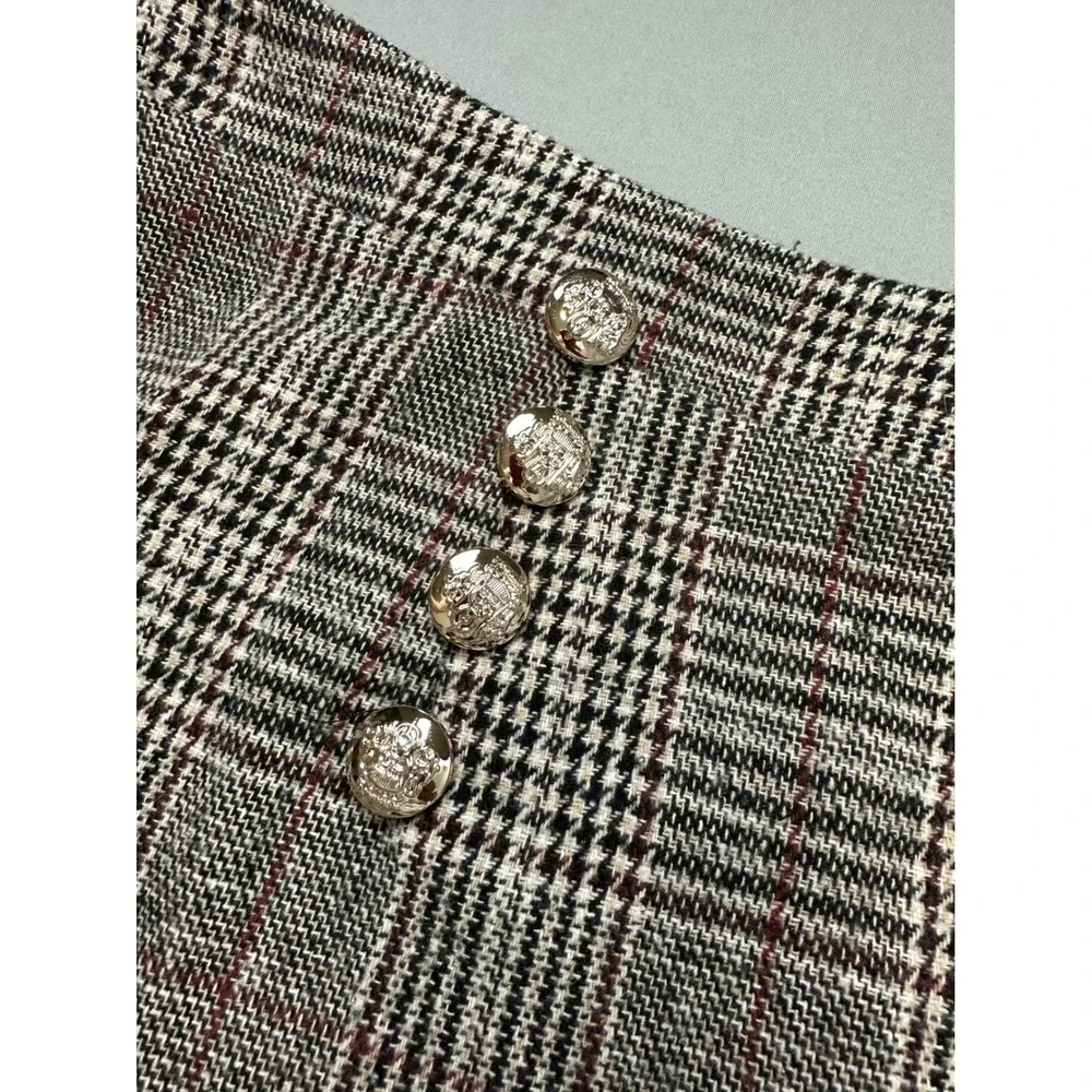 SHEIN Curve 4XL Grey Glen Plaid Button Detail Midi A-Line Skirt Plus Size